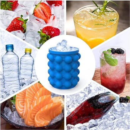 Ice Cube Mold Ice Trays Blue Silicone Ice Bucket Ice Cup with Lid (2 in 1) Ice Cube Maker for Frozen Cocktail Whiskey