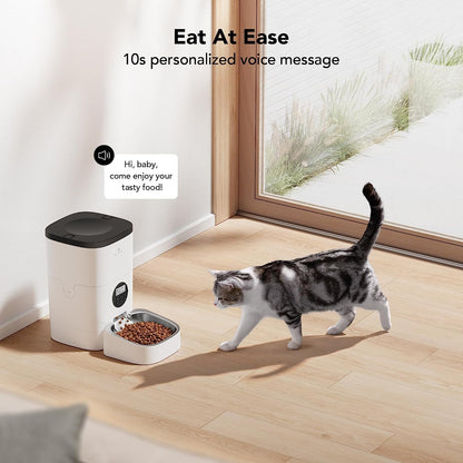 Automatic Cat Feeder, Automatic Cat Food Dispenser with Timer Interactive Voice Recorder, Auto Cat Feeder with 1-4 Meals Control Dry Food, White Opaque