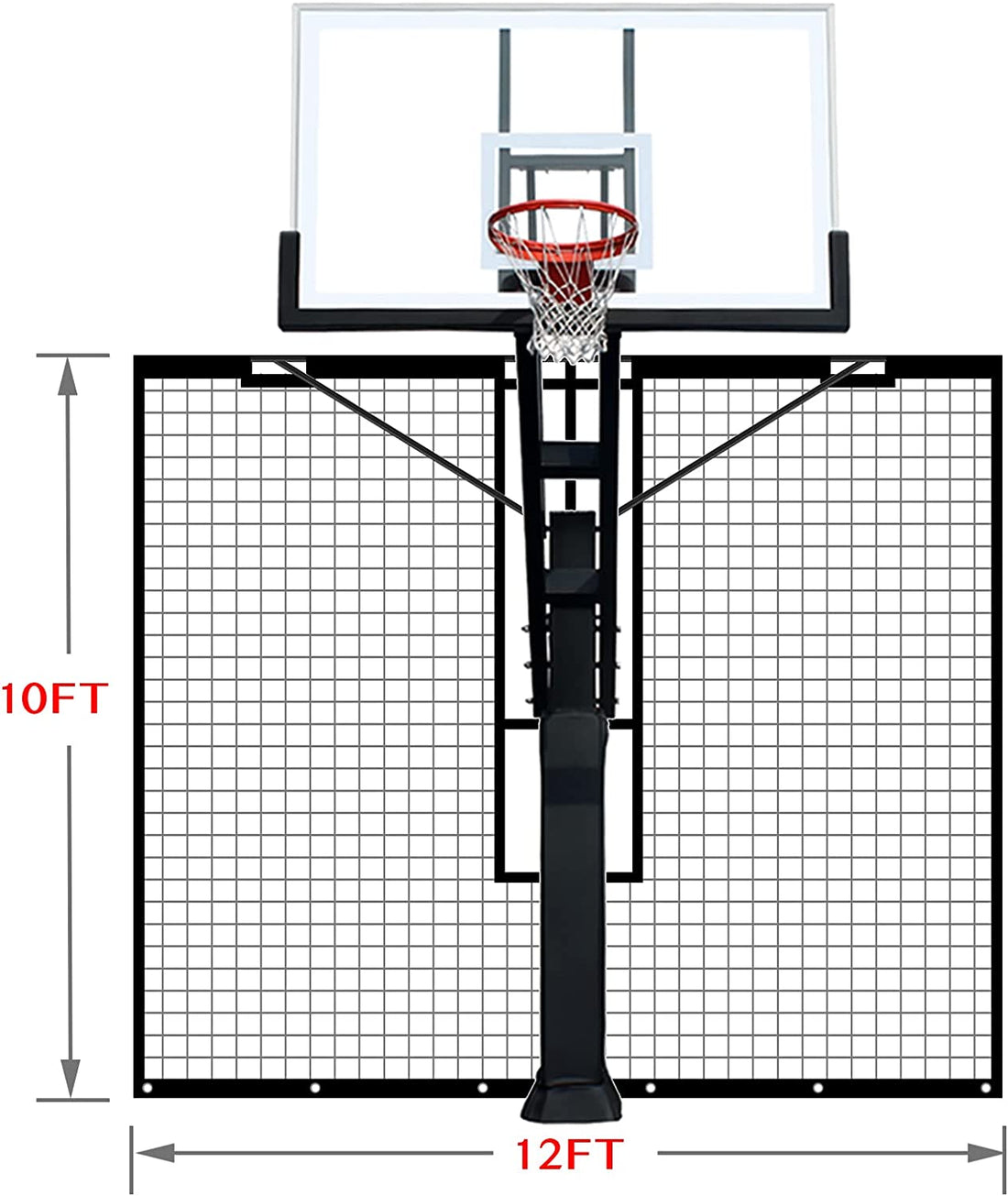 Basketball Yard Guard Defensive Net System - Heavy Duty 12FT X 10FT Rebounder with Foldable Net，Basketball Returns Net Made for Basketball Hoops with a 12”X8”, 8”X6”, 6”X6” or 5”X5” Main Pole.