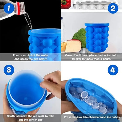 Ice Cube Mold Ice Trays Blue Silicone Ice Bucket Ice Cup with Lid (2 in 1) Ice Cube Maker for Frozen Cocktail Whiskey