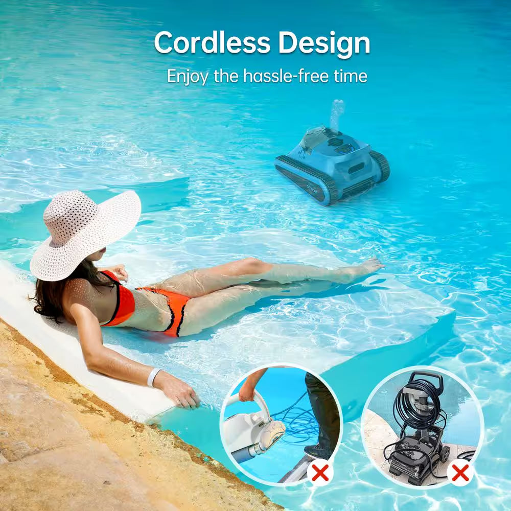 Robotic Pool Cleaner, Cordless Pool Vacuum Robot for above Ground and Inground Pools Wall Floor Waterline Cleaning