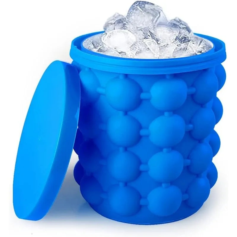 Ice Cube Mold Ice Trays Blue Silicone Ice Bucket Ice Cup with Lid (2 in 1) Ice Cube Maker for Frozen Cocktail Whiskey