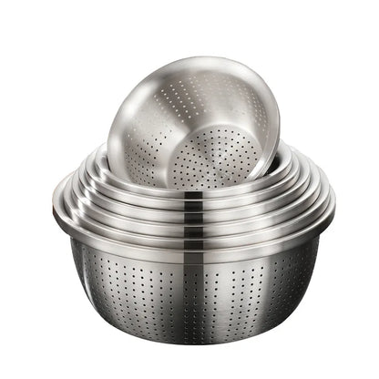 Stainless Steel Drain Basket Colander Round Rice Cleaning Sieve Fruit Vegetable Washing Basin Strainer Filter Kitchen Utensils