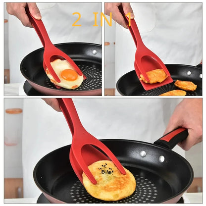 2-in-1 Kitchen Accessories Kitchen Gadget Sets Omelette Spatula Kitchen Silicone Spatula for Toast Pancake Egg Flip Tongs Cocina