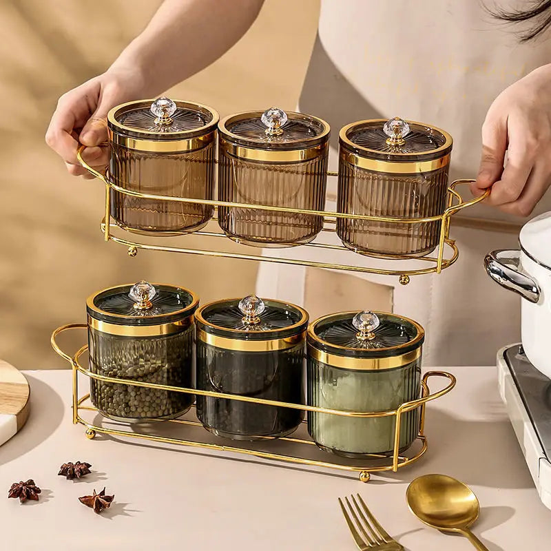 Luxury Kitchen Spice Jar Metal Storage Rack Sealed Sugar Jar Spice Chili Bottle Grain Food Storage Container Kitchen Utensils