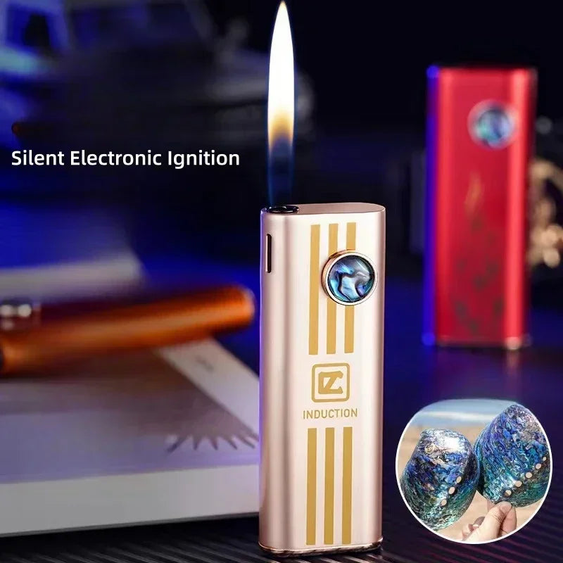 Creative Shell Silent Electronic Ignition Inflatable Butane Gas  Lighter Metal Body Open Flame Portable Electric Lighters Gadget