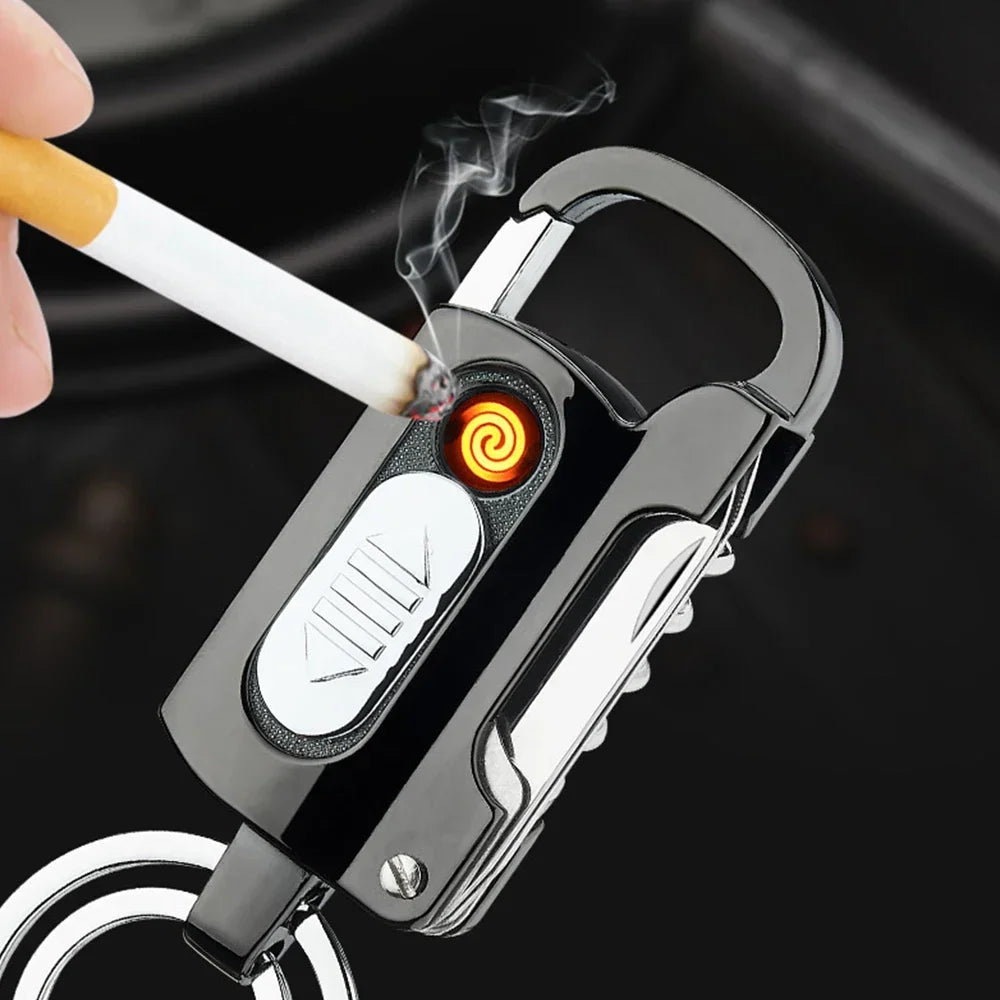 Keychain Wine Opener Knife Flashlight One-word Screwdriver Multi-function Metal Windproof Electronic Lighter Gadget