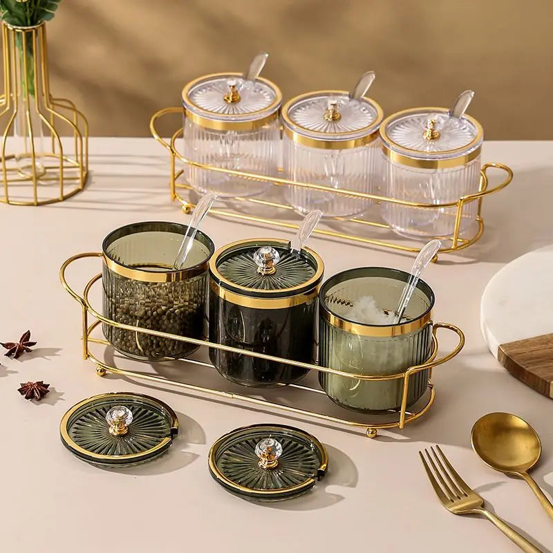 Luxury Kitchen Spice Jar Metal Storage Rack Sealed Sugar Jar Spice Chili Bottle Grain Food Storage Container Kitchen Utensils