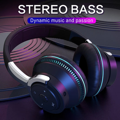 Bluetooth Headphones Head-mounted Noise Reduction Wireless Headset for Phones PC Gaming Headsets Heavy Bass Colorful LED Lights