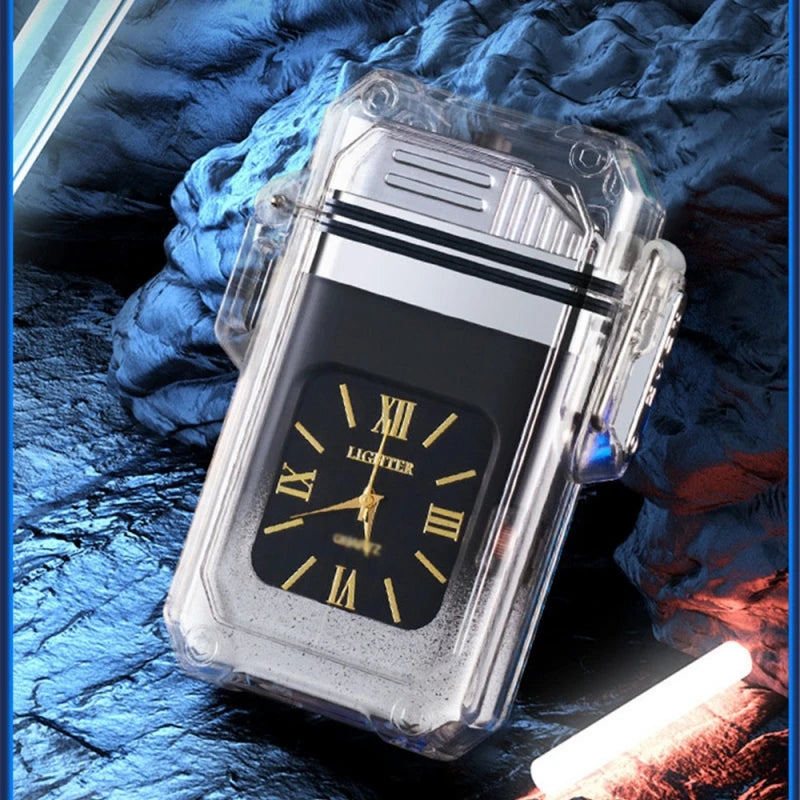 Transparent Flash Electronic Pulse Lighter Waterproof Watch Dual Arc Rechargable USB Lighter Smoking Accessories Gadgets For Men