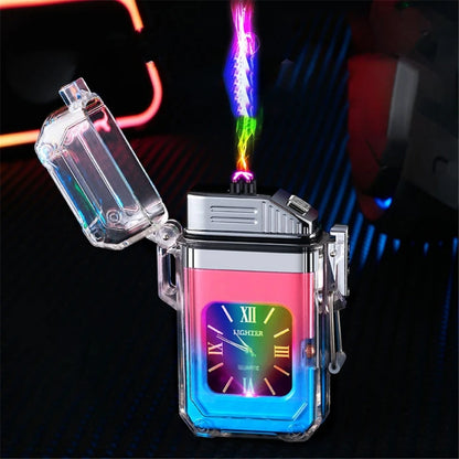 Transparent Flash Electronic Pulse Lighter Waterproof Watch Dual Arc Rechargable USB Lighter Smoking Accessories Gadgets For Men