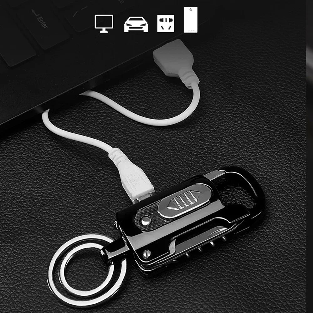 Keychain Wine Opener Knife Flashlight One-word Screwdriver Multi-function Metal Windproof Electronic Lighter Gadget