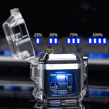 New Transparent Shell Waterproof Electronic Lighter Outdoor Windproof Waterproof Double Arc Lighter USB Charging Lighter Gadgets