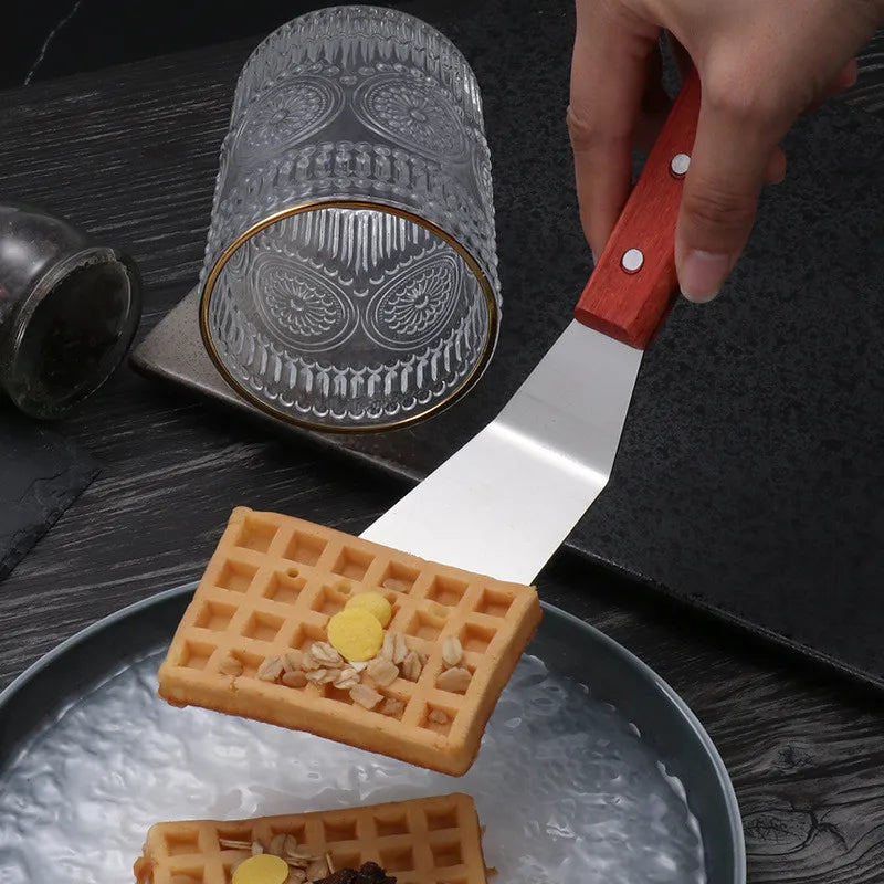 Stainless Steel Wooden Handle Frying Spatula Household Steak Pizza Shovel Flat Colander Kitchenware Kitchen Cooking Accessories