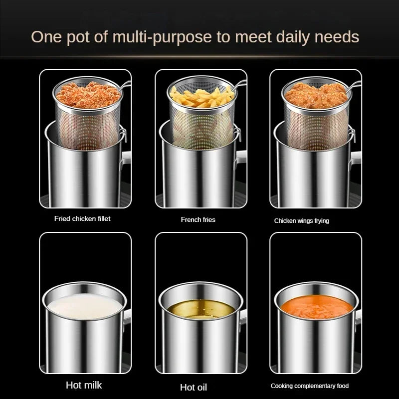 Stainless Steel Multifunction Pot With Lid Deep Fryer With Basket strainer French Fries Soup Noodle Induction Cooker Gas Kitchen