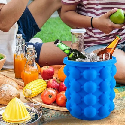 Ice Cube Mold Ice Trays Blue Silicone Ice Bucket Ice Cup with Lid (2 in 1) Ice Cube Maker for Frozen Cocktail Whiskey