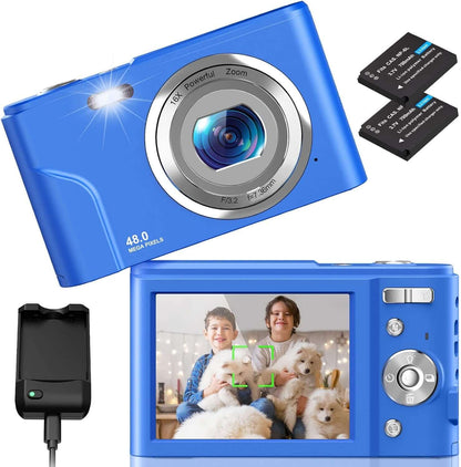 Digital Camera,  2 Charging Mode Autofocus Kids Camera, Full HD 1080P 48MP LCD Mini Vlogging Camera, 16X Zoom Compact Pocket Camera Point and Shoot Camera for Kids Teens Beginners (Blue)