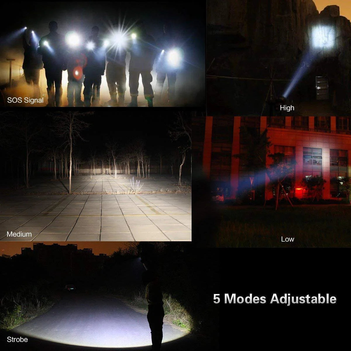 Super-Bright 90000LM LED Tactical Flashlight 5 Modes Zoomable Torch Searchlight