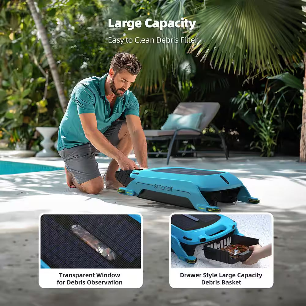 Robotic Pool Skimmer Cleaner- Automatic Solar Powered Cordless Robot Pool Cleaner for Swimming Pool Surface